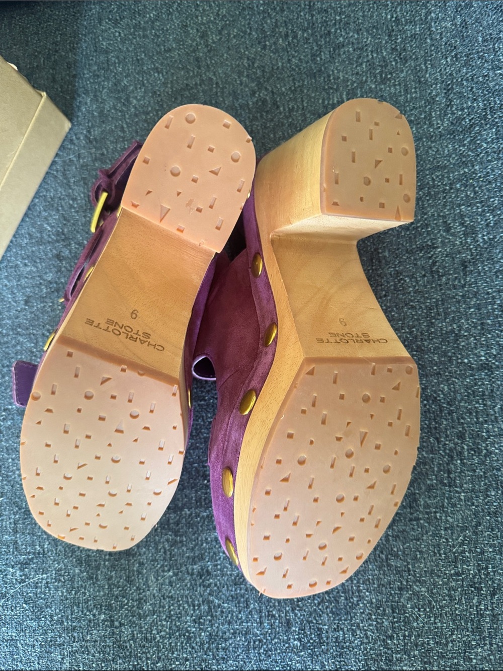 Charlotte Stone Purple Suede Platform Clog Sandals with Gold Studs - Picture 4 of 5